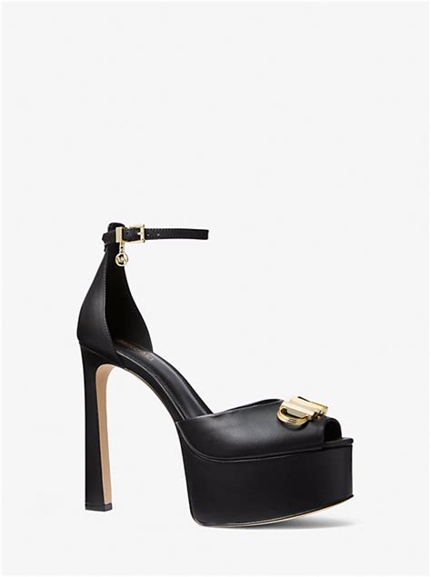 michael michael kors martina leather peep-toe platform pump|patent leather peep toe platform pump.